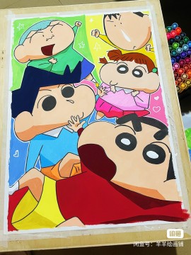 YANGYANG's Crayon Shin-chan and his buddies Hand drawing with marker 2
